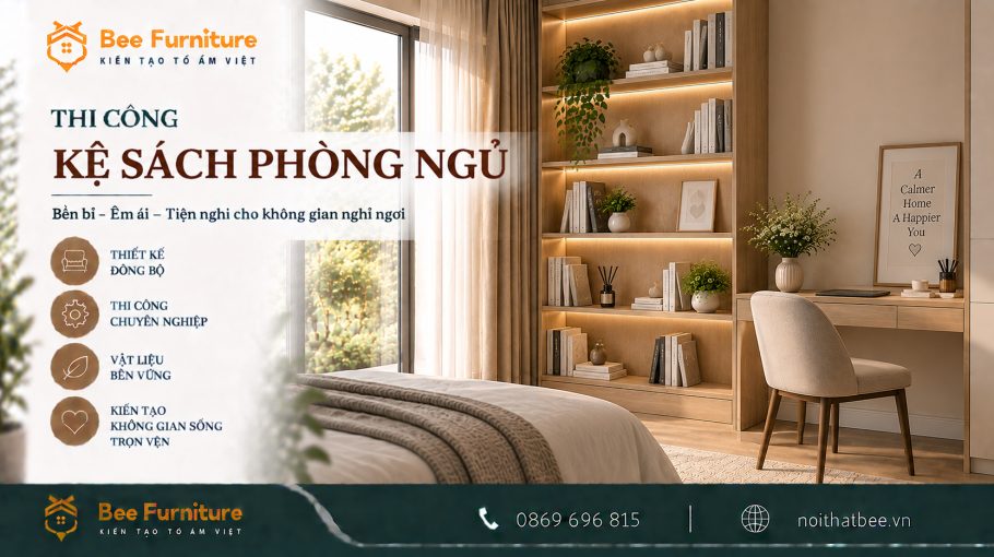Thi công kệ sách phòng khách