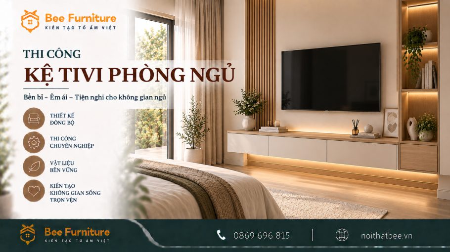 Thi công kệ tivi phòng ngủ