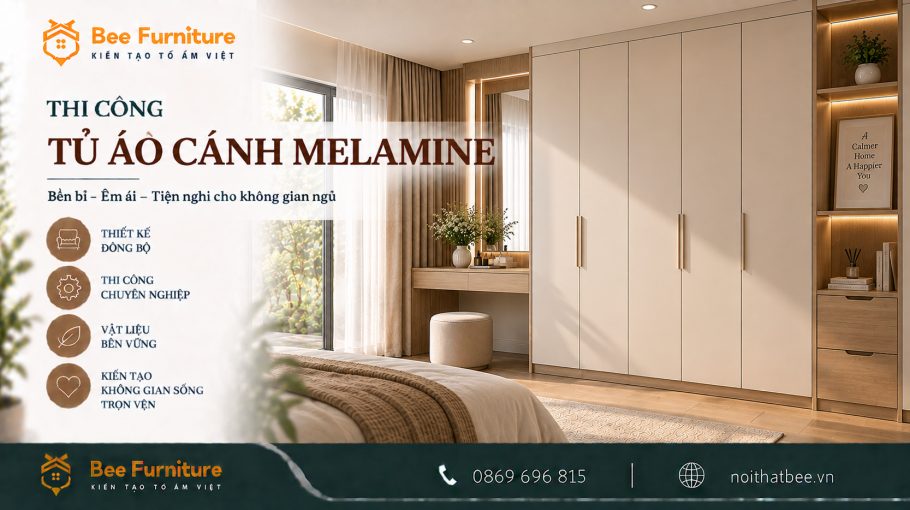 Thi công tủ áo cánh Melamine